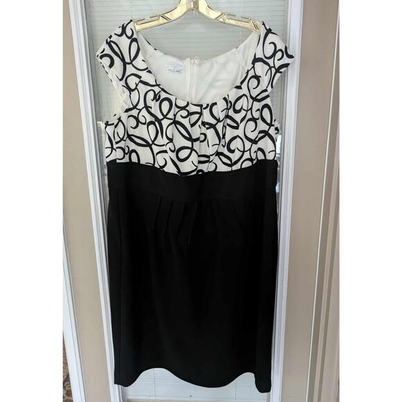 London Times Black White Sleeveless Midi Dress Cocktail Workwear Women's 20W - Picture 1 of 7